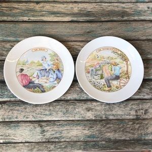 2 French Porcelain Cheese Plates Le Roquefort & Le Brie